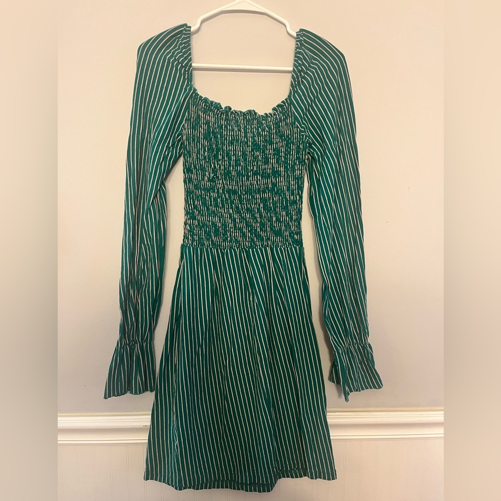 Glamorous Teal and White Striped Smocked Mini Dress - Picture 2 of 6